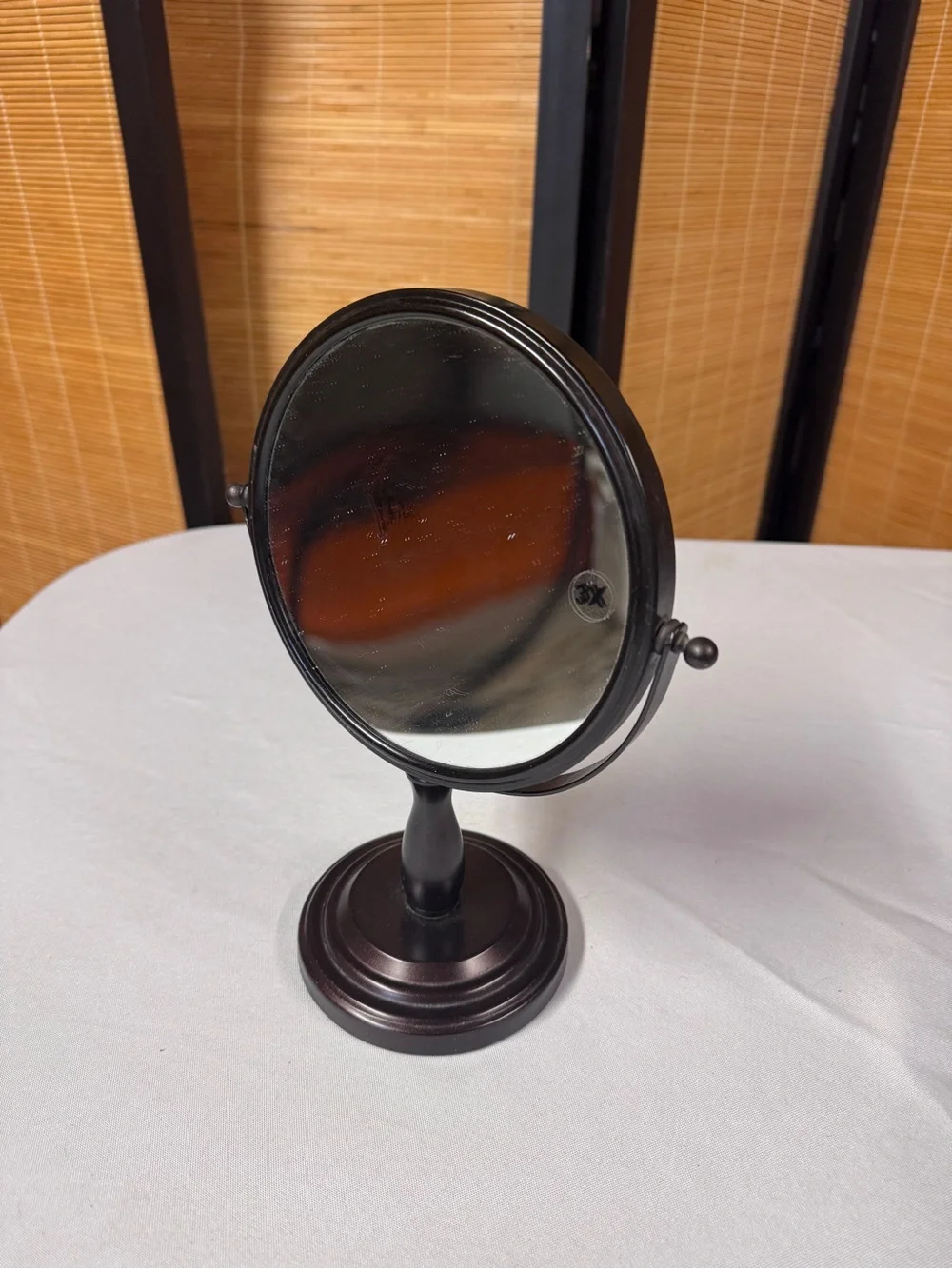 Double-Sided Round Table Vanity Mirror in Dark Bronze